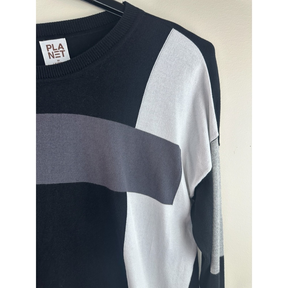 PLANET by Lauren G Colorblock Sweater Womens One Size Black Grey White Lagenlook - Picture 5 of 12